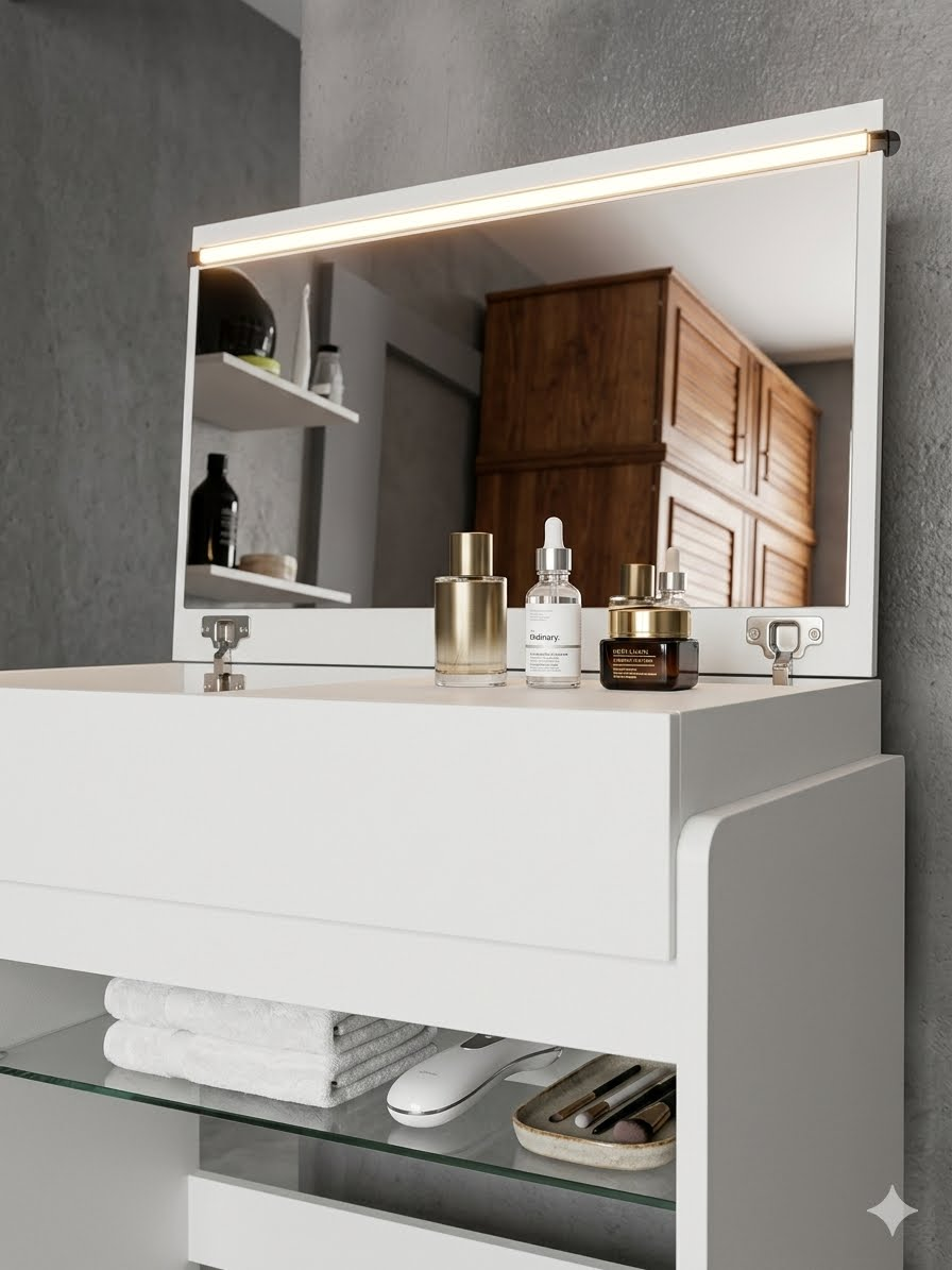 Tocador blanco con espejo iluminado LED