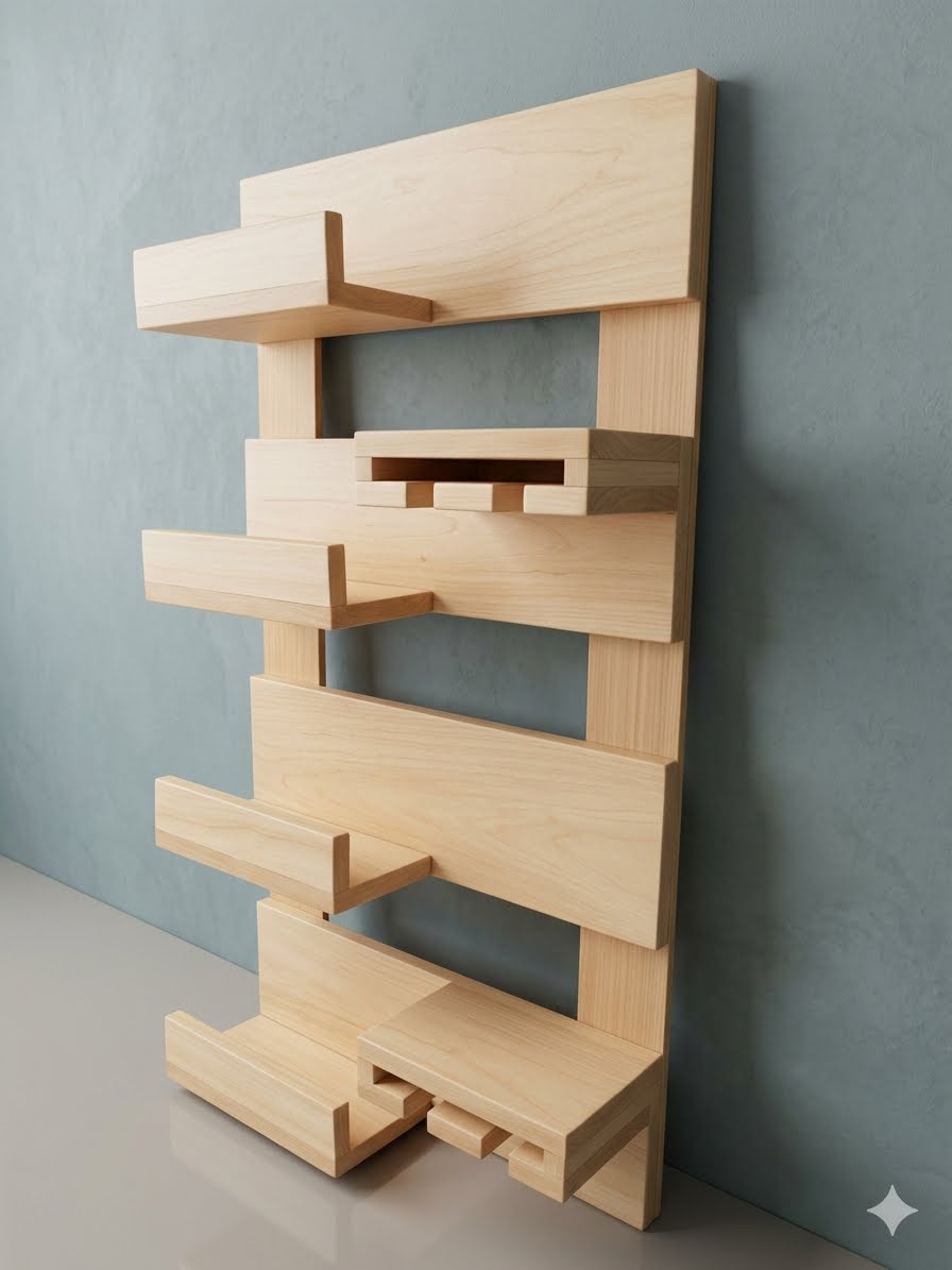 Repisa decorativa modular en madera natural